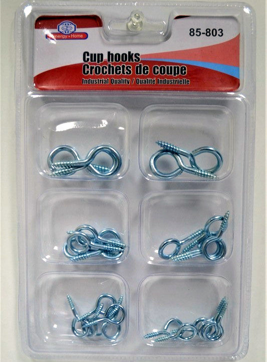 Cup Hooks Silver Assorted Sizes