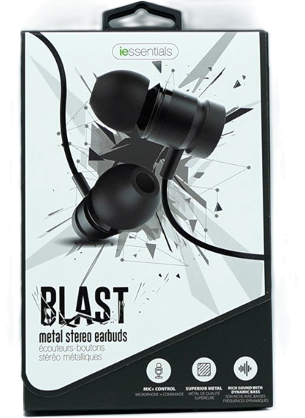 Metal Stereo Earbuds w/Mic + Control 3.5mm Black Blast Iessentials