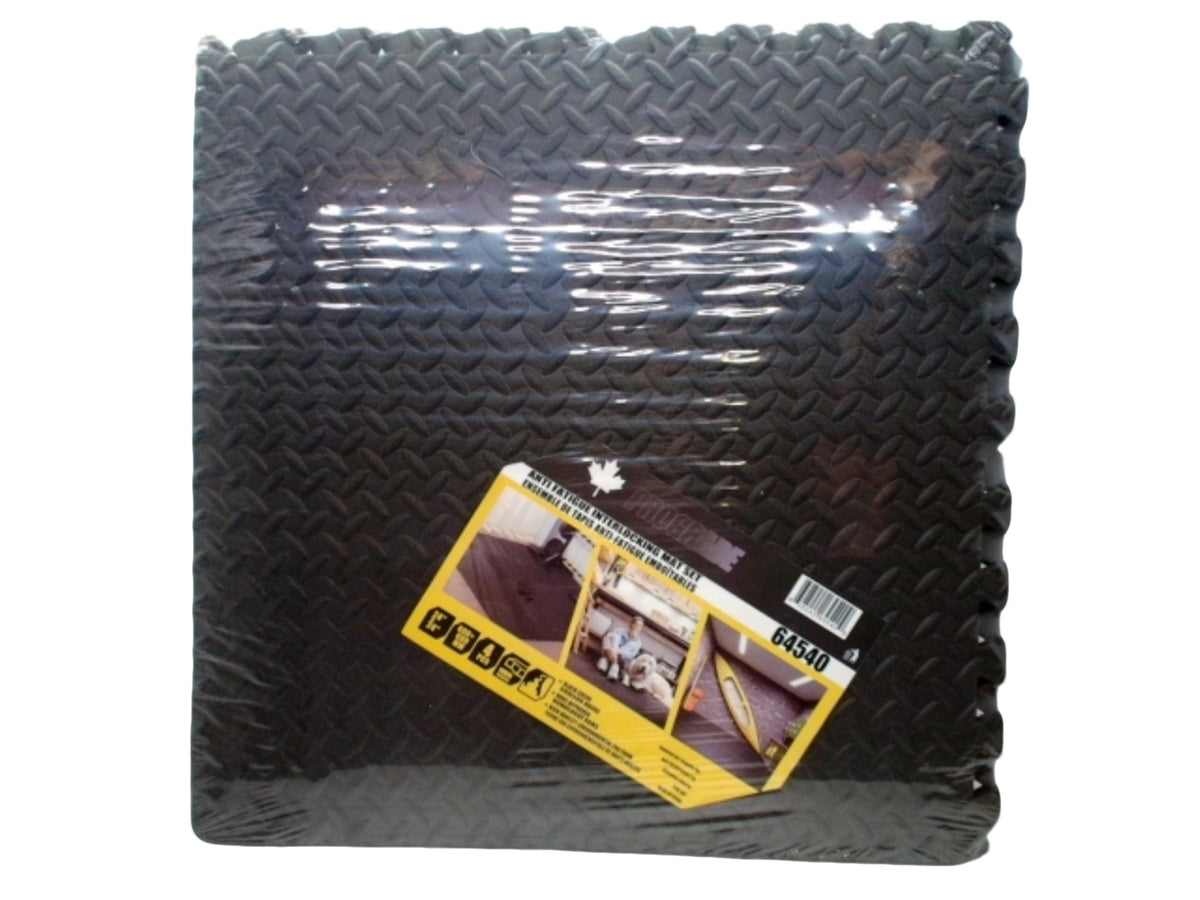 Anti Fatigue Interlocking Mats 24"x24" 4pk. Black 10mm Thickness Prograde
