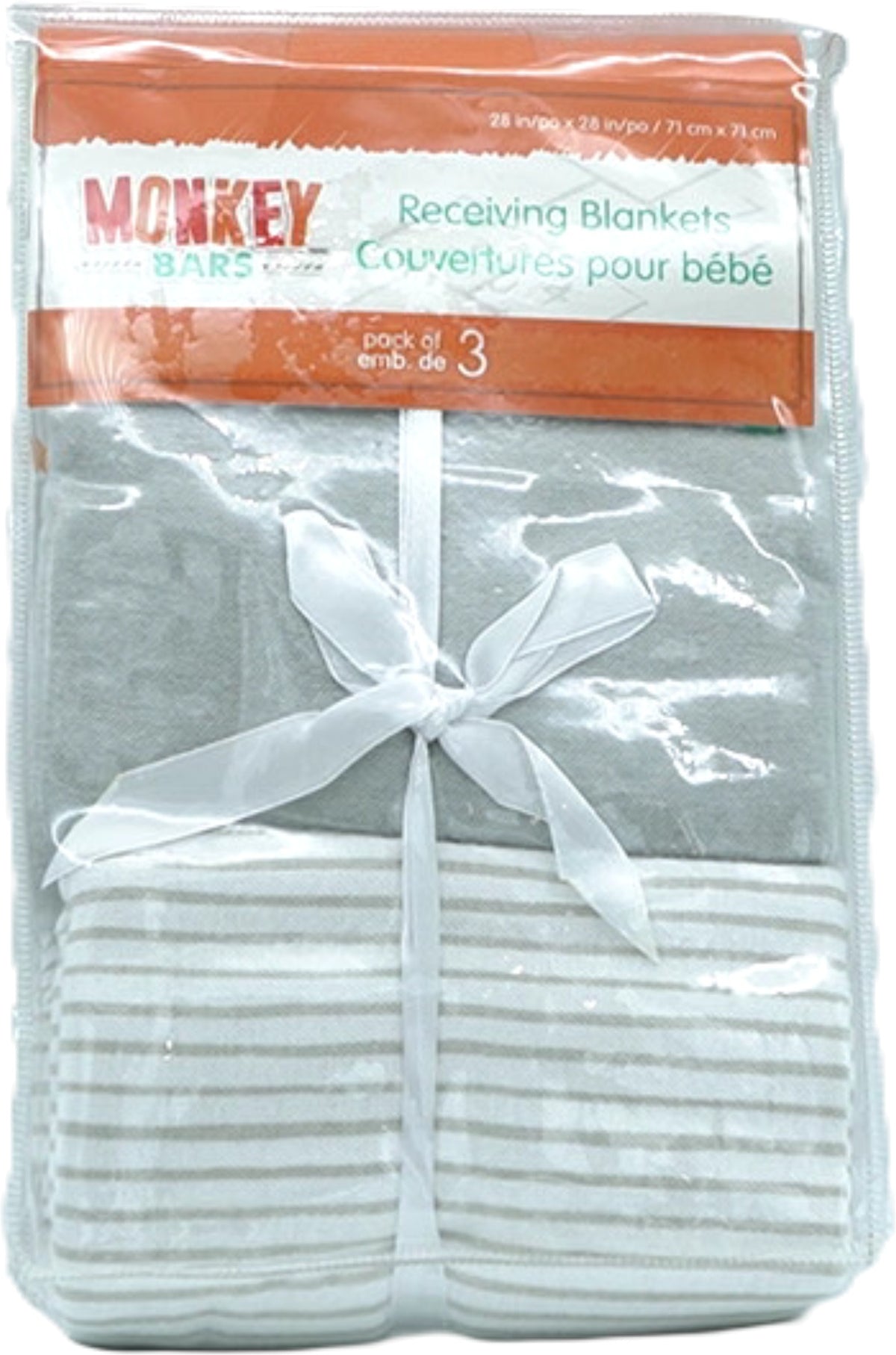 Receiving Blankets 3pk. 28" x 28" Grey Colour Monkey Bars