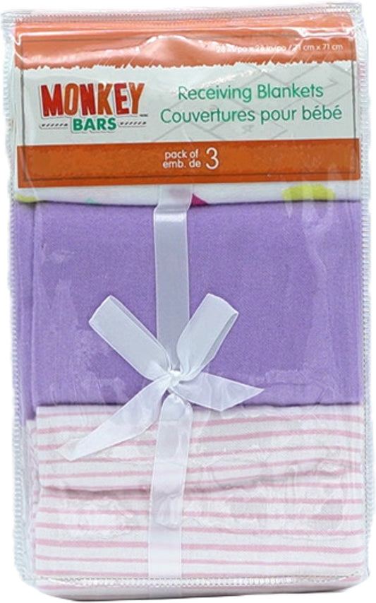 Receiving Blankets 3pk. 28" x 28" Purple Colour Monkey Bars
