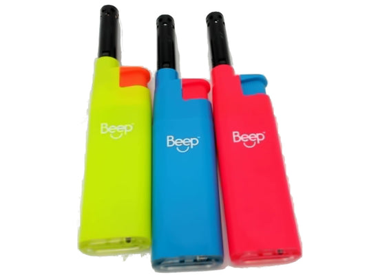 Lighter Refillable Turbo Flame Assorted Colours Beep - each sold individually
