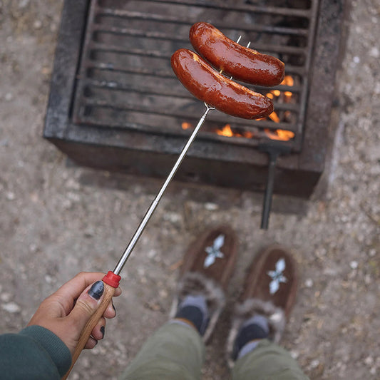 Fork telescoping for campfire cooking stainless steel wood handle extends to 34 inch 86cm - Additional View