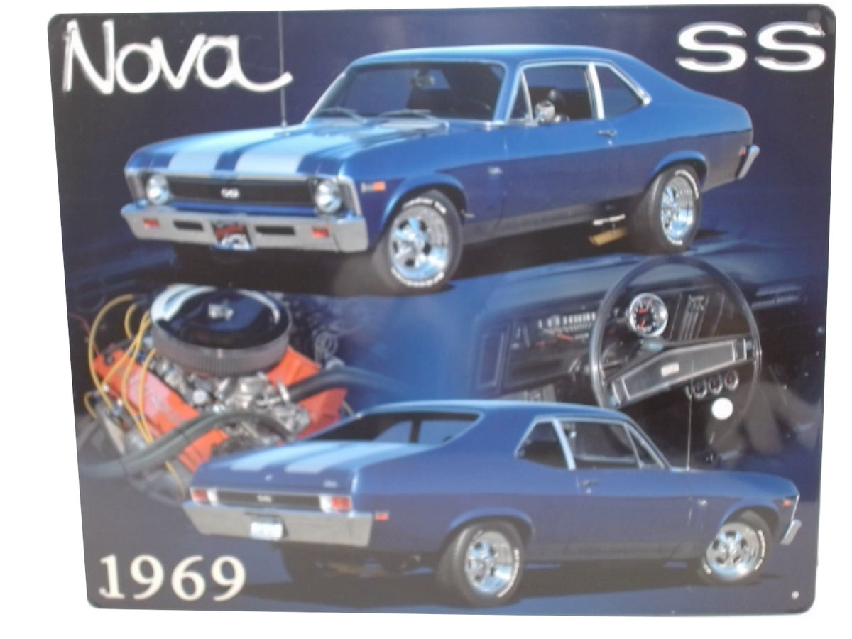 Metal Sign 12" x 15" 1969 Nova SS Blue Chevrolet