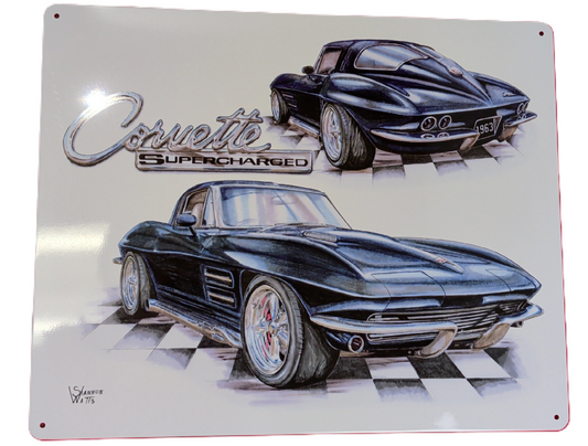 Metal Sign 1963 Corvette Supercharged 12" X 15"