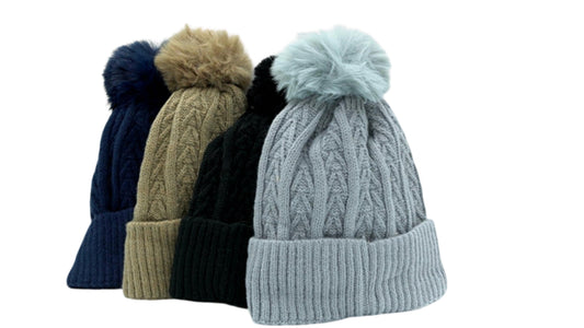 Ladies Winter Hat w/Pom Pom Ass't Colours Ruby