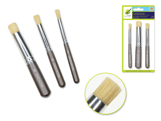 Artist Brush Set: 'Stubbies' Smooth Handle Bristle x3 Wood Handle A) Round #2/4/6