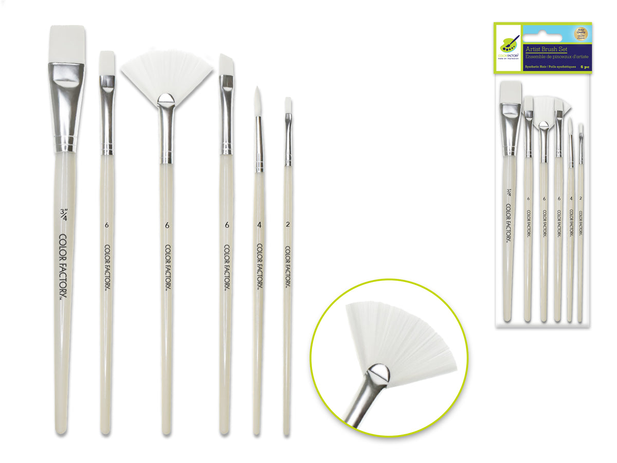 Artist Brush Set: White Synthetic Hair Variety Pack x6 Plastic HandleA) MULTI-SET 1                