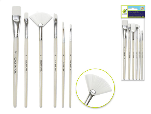 Artist Brush Set: White Synthetic Hair Variety Pack x6 Plastic HandleA) MULTI-SET 1                