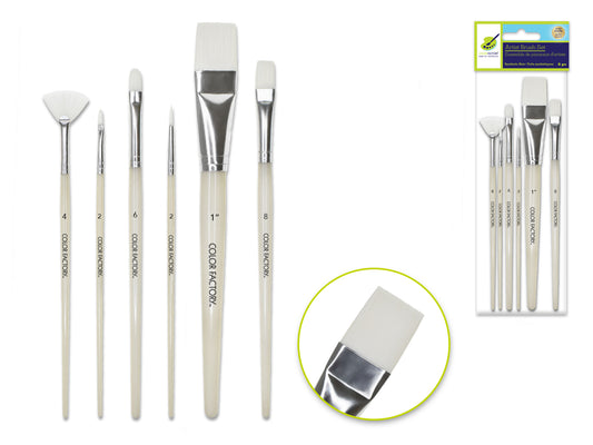 Artist Brush Set: White Synthetic Hair Variety Pack x6 Plastic HandleB) MULTI-SET 2                