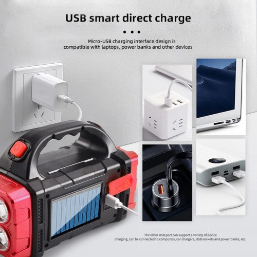 Portable Solar LED Flashlight With COB Work Light USB Rechargeable (Model: 1678) - Additional View
