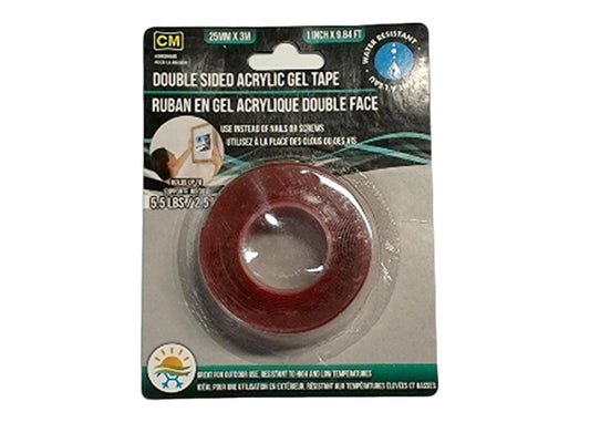Ruban adhésif acrylique double face - s'utilise à la place des clous ou des vis - supporte jusqu'à 2,5 kg