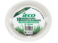 BAGASSE PLATE 9" 3 COMPARTMENTS 10/PK iECO