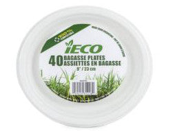 ASSIETTE EN BAGASSE 9" 40/PAQ iECO