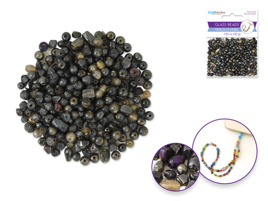 Graphite Glass Beads: 4mm-6mm Mix Luster Polish 30g E) Graphite