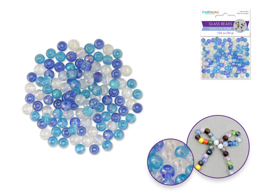 Sky Glass Beads: 6mm Round A/b Polish Effect 30g F) Sky