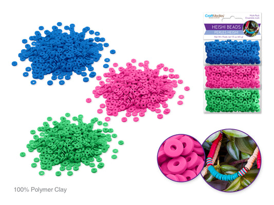 Perles en pâte polymère : Heishi rondes 6mm 45g 3 Couleurs 15g chq F) Vives