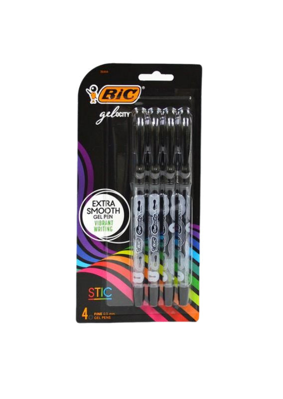 Lot de 4 stylos gel Bic Gelocity pointe fine 0,5 mm encre noire