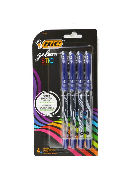 Bic 4pk Gelocity Stic Pens Blue Medium