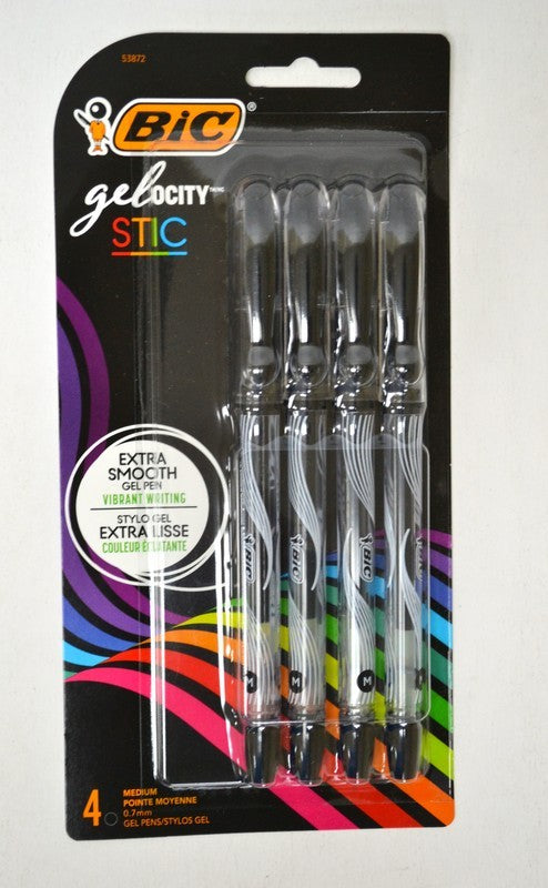 Gel Pens Stic 4pk Black 0.7mm Gelocity Bic