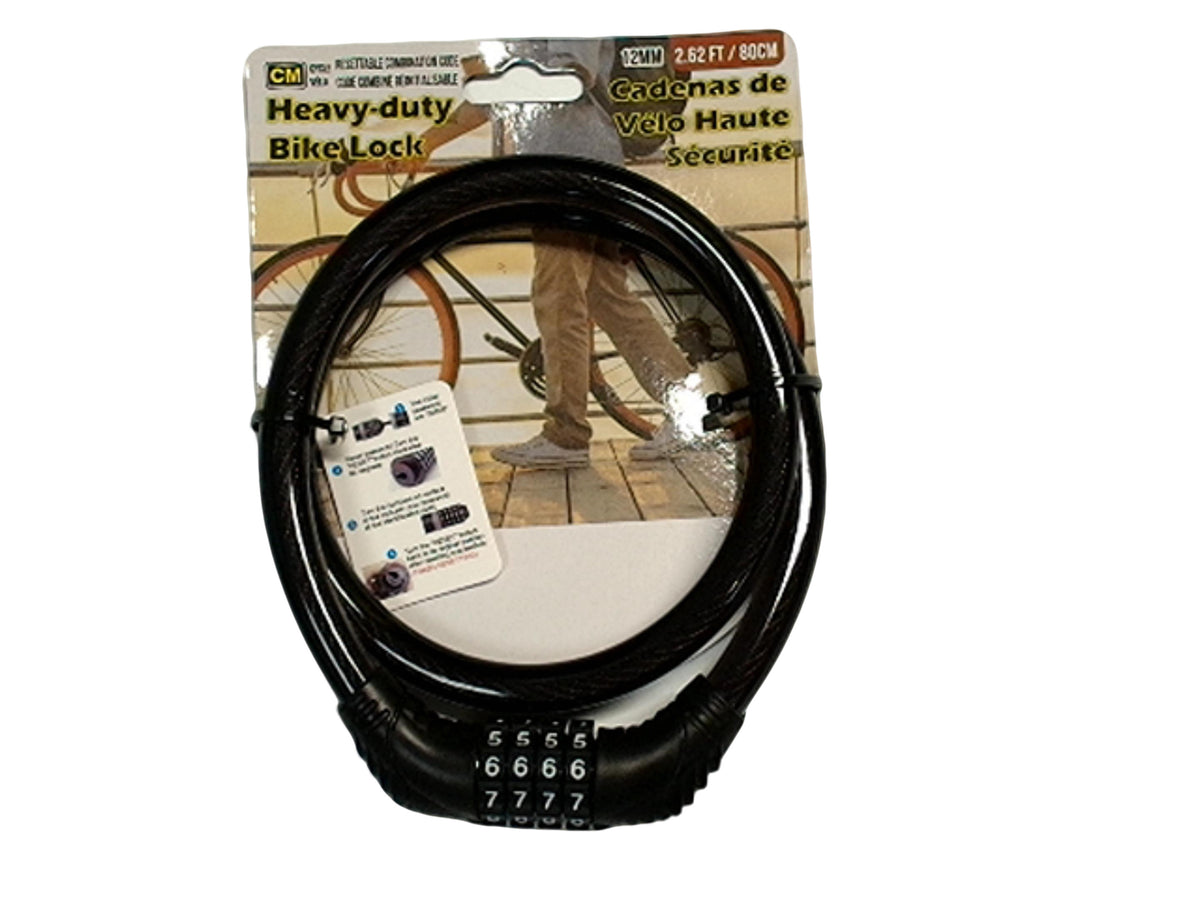 Antivol câble à combinaison 12 mm ultra résistant réinitialisable 80 cm
