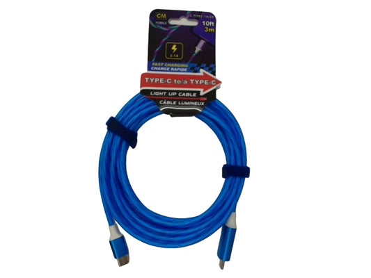 USB C - USB C 10Ft Light Up Cable Ass't Colours CM