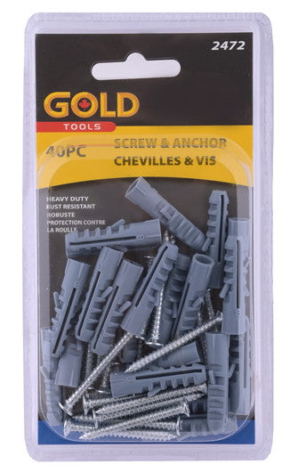 Chevilles - Ensemble de 40 vis et chevilles de 3,8 cm