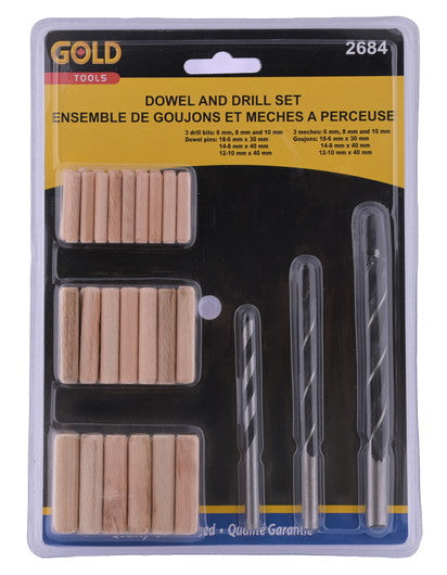Dowel and Drill bit set 18-6x30mm 14-8x40mm 12-10x40mm