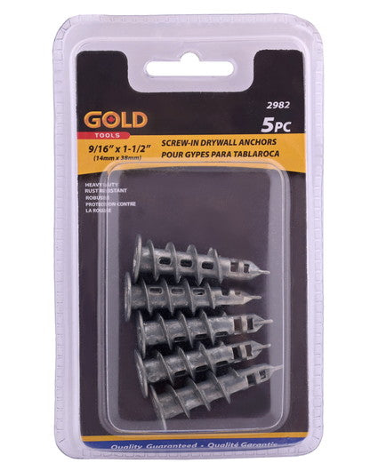 Anchors screw in drywall metal 9/16x1.5 inch 14x38mm 5 pack