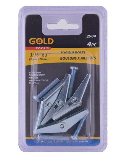 Toggle bolts 3/16x3 inch 5x76mm 4 pack