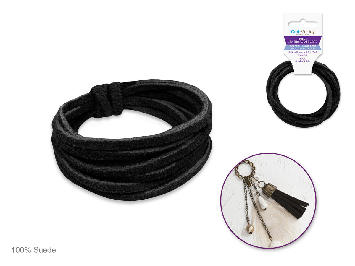 Jewelry/Craft Cord Black: 100% Suede 3mm Flat x2m