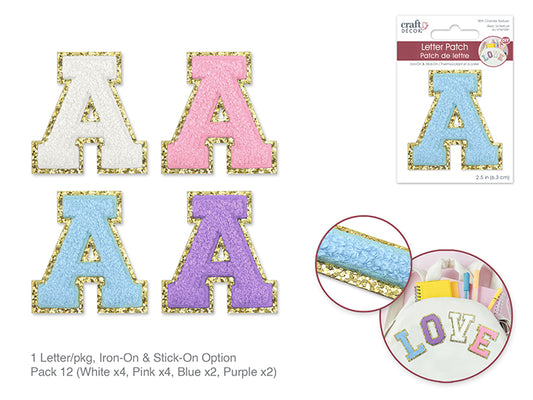 Patch Lettre/Autocollant à Repasser 3D Chenille de 2,5" A