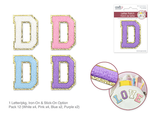 Écusson lettre/autocollant thermocollant 2,5" en chenille 3D D