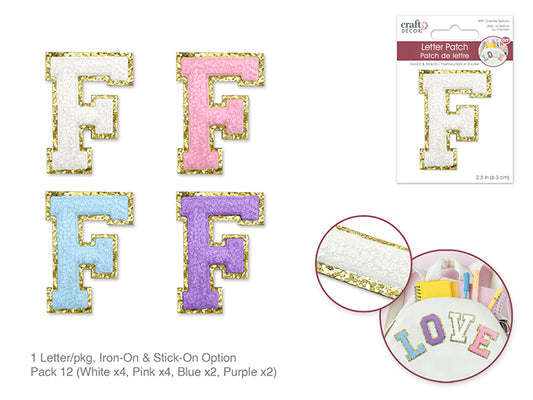 Patch Lettre/Autocollant à Repasser 3D Chenille de 2,5" F