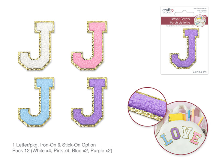 2.5" Iron-On Letter/Sticker Patch 3D Chenille J