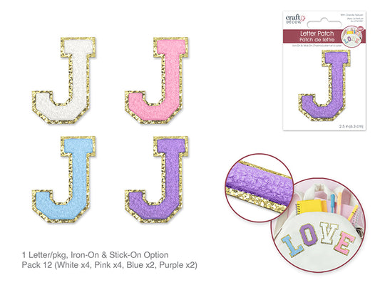 Patch thermocollant/autocollant lettre 3D chenille 2.5" J