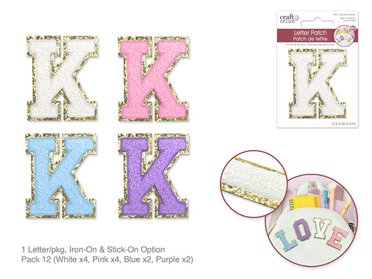 2.5" Iron-On Letter/Sticker Patch 3D Chenille K