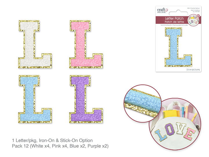Patch lettre/autocollant thermocollant 3D en chenille de 6,35 cm L