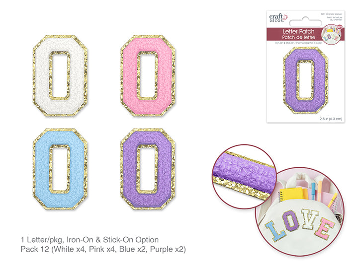 Lettre/écusson thermocollant 3D en chenille de 2,5" - O