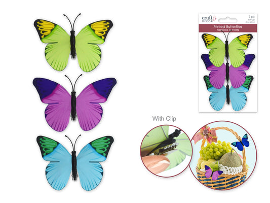 3.5"+2.4" Printed Butterflies 3pc W/gator Clip A) Pastel