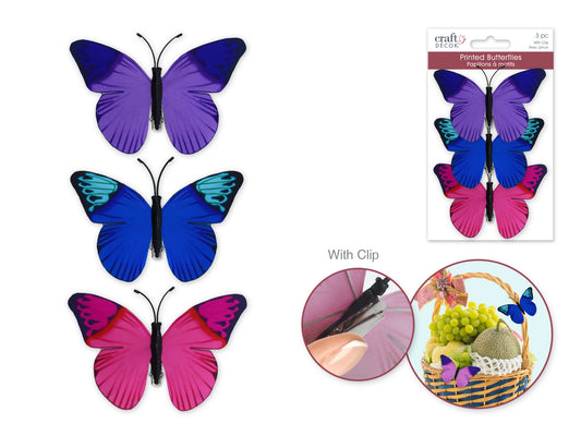 3.5"+2.4" Printed Butterflies 3pc W/gator Clip B) Bold