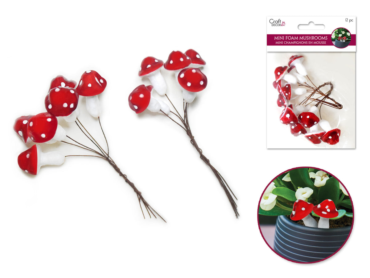Mini Foam Mushroom Picks 12pc 2cmx6/2.5cmx6