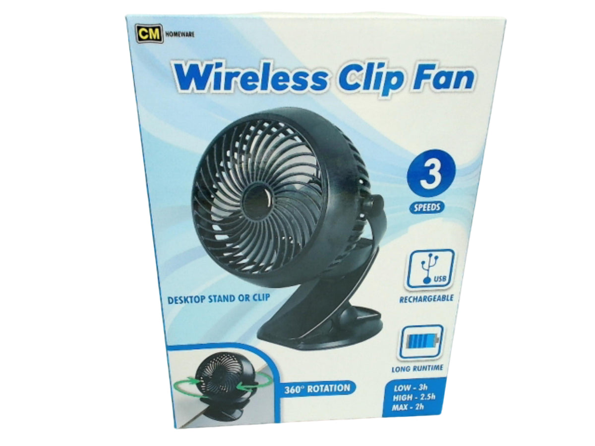 Ventilateur sans fil à pince avec 3 vitesses - Bureau ou clip - Rechargeable