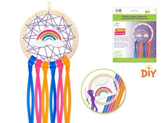 Wooden Dream Catcher Kit DIY W/Ribbon Tails A) Rainbow