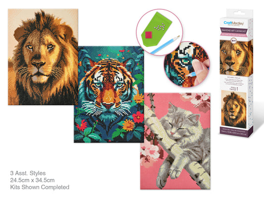 Diamond Art A) Cat World 11.8" x 15.7" 3 Asst Styles