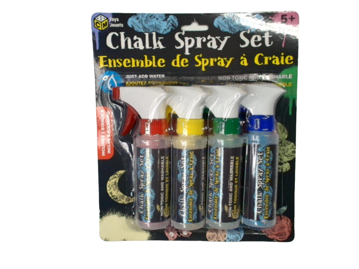 Kit de peinture à la craie en spray - il suffit d'ajouter de l'eau - comprend 5 pochoirs - 4 couleurs