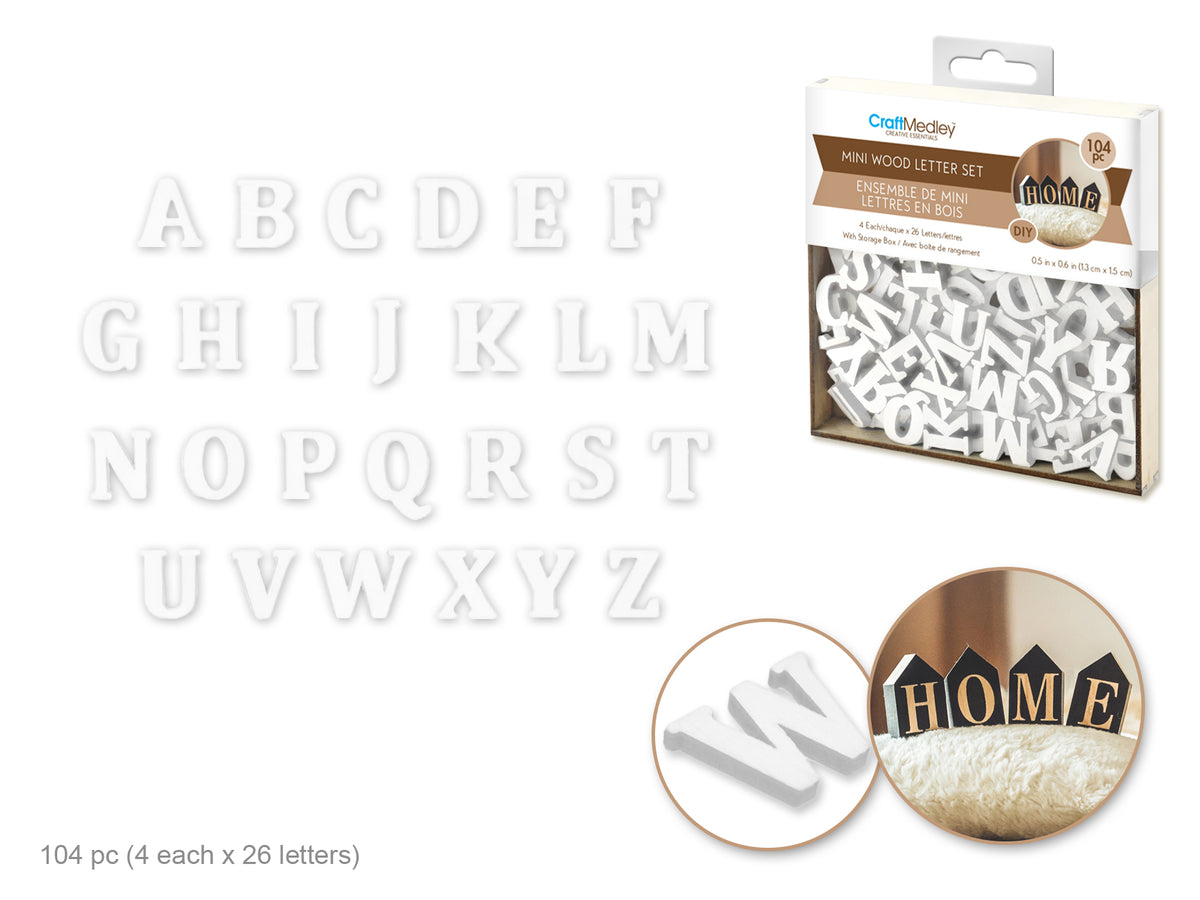 Craftwood: 1.3x1.5cm Mini Letter Box Set 104pc (4ea x 26 Letters) 2mm(T) A) White