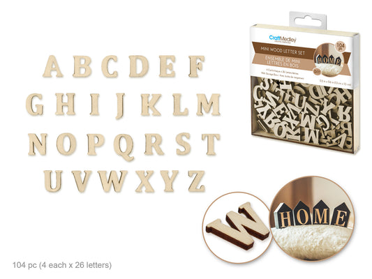 Craftwood: 1.3x1.5cm Mini Letter Box Set 104pc (4ea x 26 Letters) 2mm(T) B) Natural