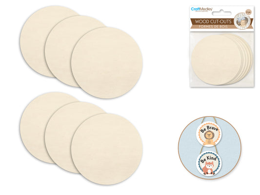 Craftwood Round 6pc. Wood Cut-Outs 7.1cm.
