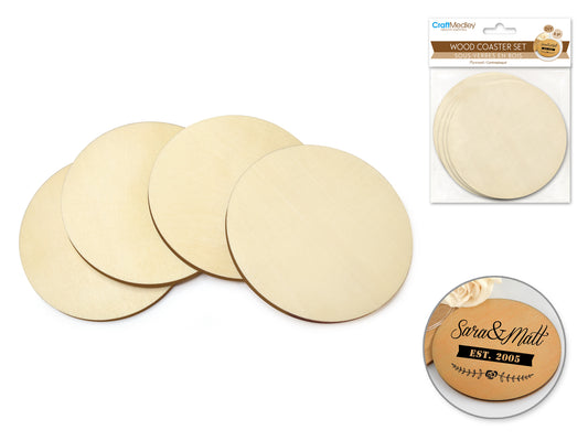 Craftwood: Plywood Coasters 4pk 9.5cm DIY 5mm A) Round